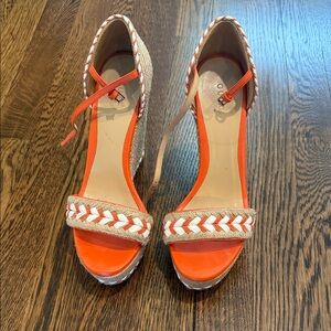 Gucci Orange Braided Espadrille Wedge Sandals